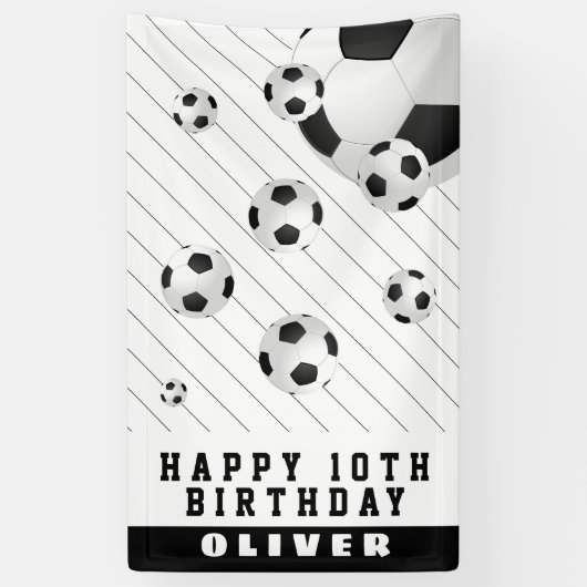 Football van Voetbal Balls Black & White Birthday Spandoek (Verticaal)