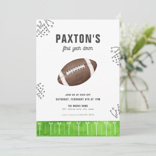 Football Verjaardag Eerste jaar Down 1st Invitatio Kaart (Staand voorkant)