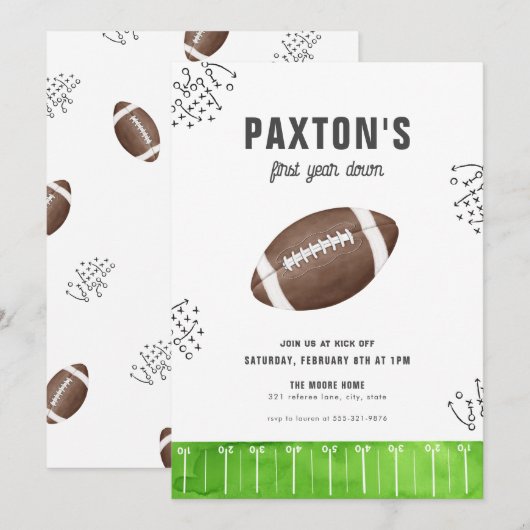 Football Verjaardag Eerste jaar Down 1st Invitatio Kaart (Voorkant / Achterkant)
