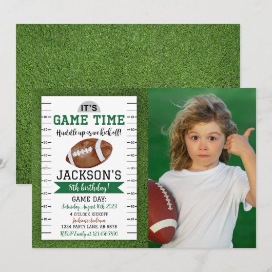 Football Verjaardag Foto Uitnodiging Wit (Voorkant / Achterkant)
