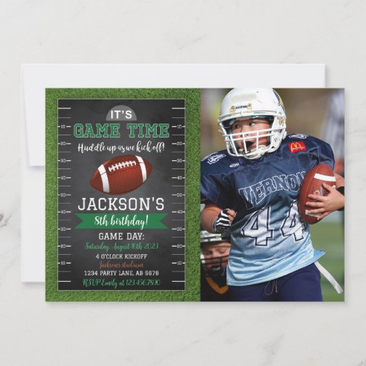 Football Verjaardag Foto Uitnodiging Zwart (Voorkant)