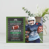 Football Verjaardag Foto Uitnodiging Zwart (Staand voorkant)