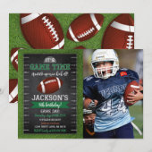 Football Verjaardag Foto Uitnodiging Zwart (Voorkant / Achterkant)