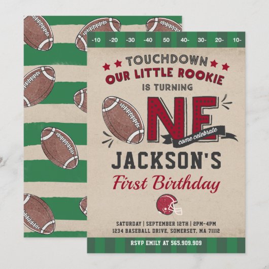 Football Verjaardag Uitnodiging Football 1e Verjaa (Voorkant / Achterkant)