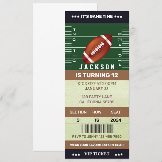 Football Verjaardag Uitnodiging Football Ticket pa (Voorkant / Achterkant)