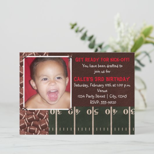Football verjaardagsfeest Evenement Fotouitnodigin Kaart (Staand voorkant)