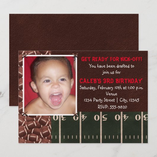 Football verjaardagsfeest Evenement Fotouitnodigin Kaart (Voorkant / Achterkant)
