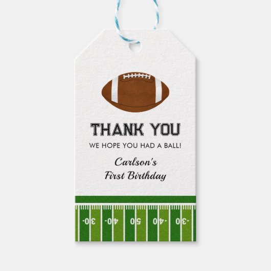 Football verjaardagsfeestje dank je cadeaulabel (Voorkant)
