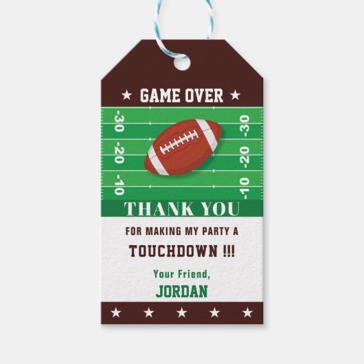 Football verjaardagsfeestje dank je wel gunst cadeaulabel (Voorkant)