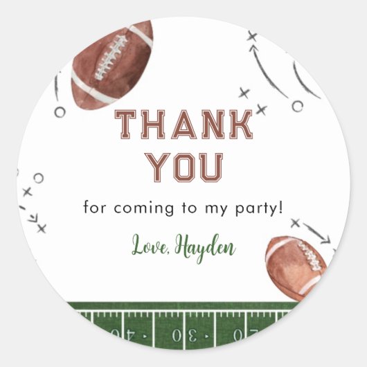 Football Verjaardagsfeestje Dank u Sticker (Voorkant)