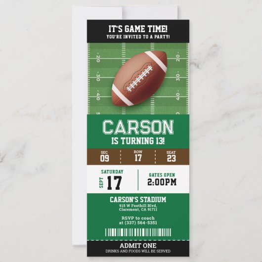 Football verjaardagsfeestticket kaart (Voorkant)