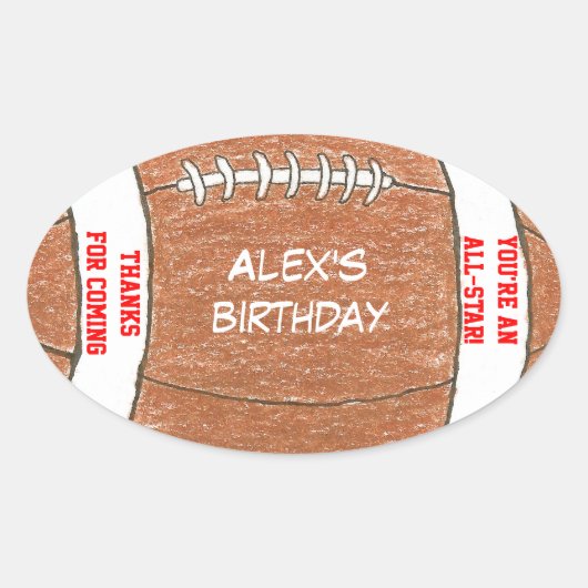 Football verjaardagsfeestvoorkeurlabel ovale sticker (Voorkant)