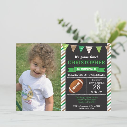 Football Verjaardagsuitnodiging 1e Verjaardagsfees Kaart (Staand voorkant)