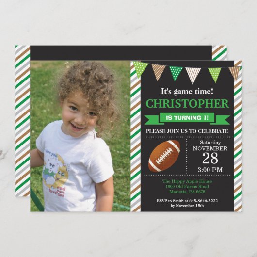 Football Verjaardagsuitnodiging 1e Verjaardagsfees Kaart (Voorkant / Achterkant)