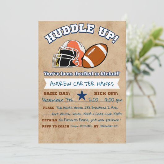 Football verjaardagsuitnodigingen voor jongens knu save the date (Staand voorkant)