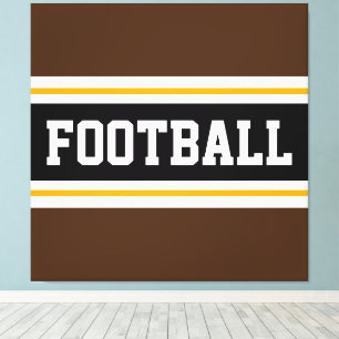 FOOTBALL Vet Bruin Zwart Wit Geel Strepen Canvas Afdruk