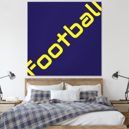 FOOTBALL vet strak geel schuine tekst op marinebla Canvas Afdruk