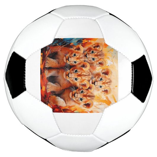 Football - vijf leeuwenwelpen kunstwerk voetbal (Gedraaid)