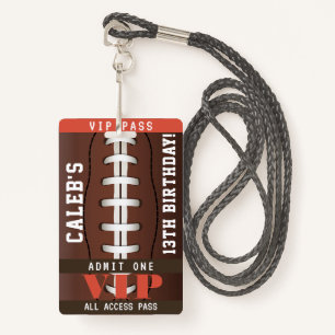 Football VIP Pass Badge Birthday Party