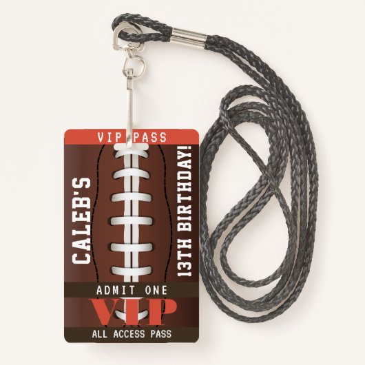 Football VIP Pass Badge Birthday Party (Voorkant met draagriem)