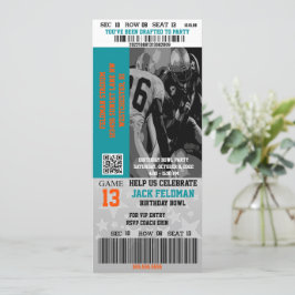 Football VIP Ticket Aqua Blue en Oranje verjaardag Kaart