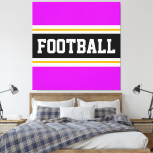 FOOTBALL Vivid Pink Black White Yellow Stripes Canvas Afdruk