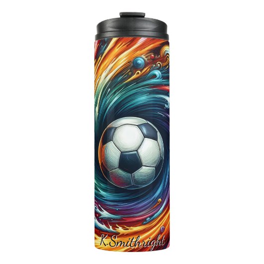 Football Voetbal Abstracte wervelkleur explosie Thermosbeker (Voorkant)