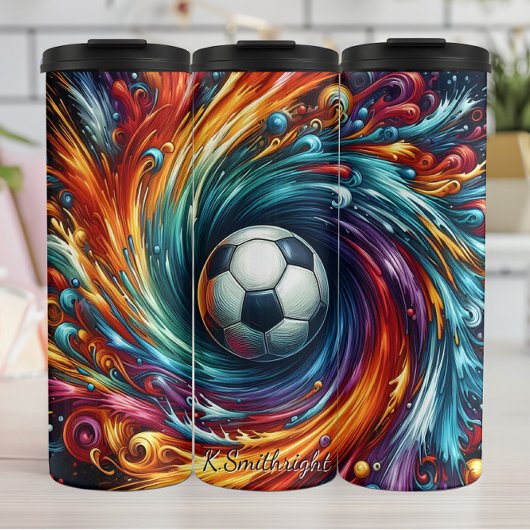 Football Voetbal Abstracte wervelkleur explosie Thermosbeker