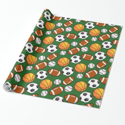 Football voetbal Baseball Sportthema Cadeaupapier (Uitgerold)