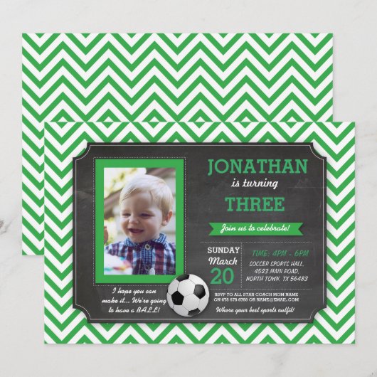 Football Voetbal Birthday Foto uitnodiging (Voorkant / Achterkant)