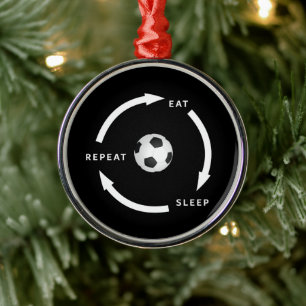 Football Voetbal Eat Sleep Slaap Herhaal Sportpoor Metalen Ornament
