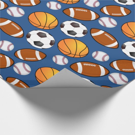 Football voetbal honkbal basketbal cadeaupapier (Hoek)