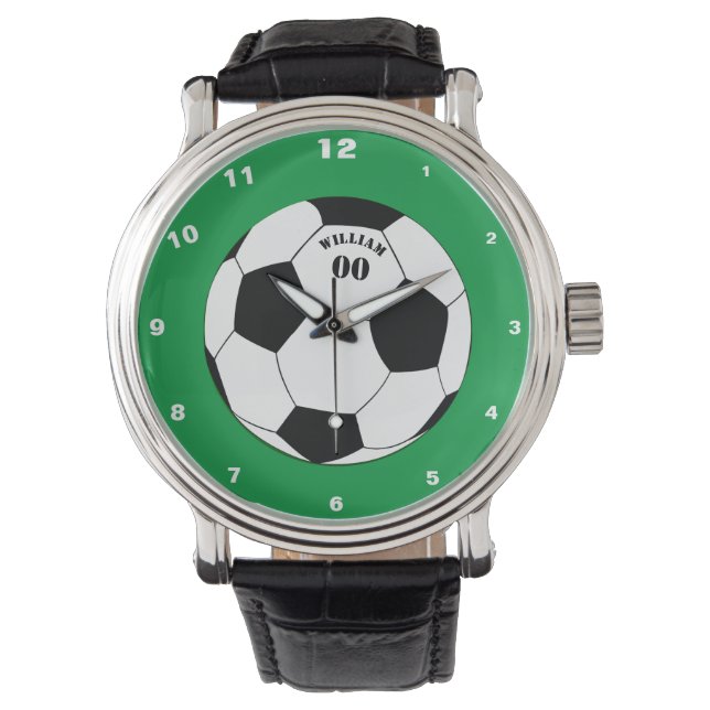 Football & Voetbal Horloge met Naam & Nummer (Voorkant)