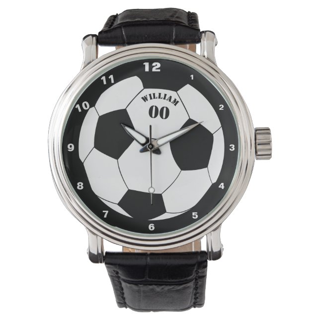 Football & Voetbal Horloge met Naam & Nummer (Voorkant)