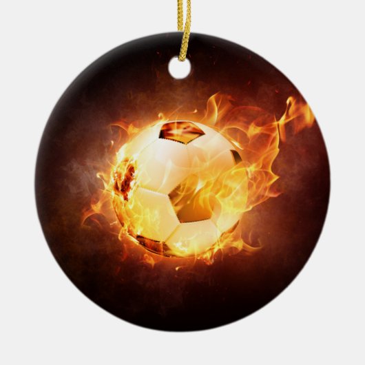 Football Voetbal in brand Keramisch Ornament (Voorkant)