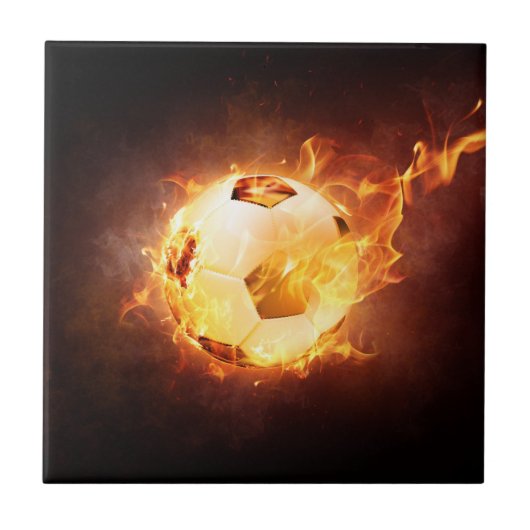 Football Voetbal in brand Tegeltje (Voorkant)