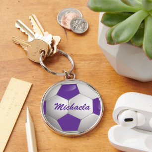  Football Voetbal Paars en wit Sleutelhanger
