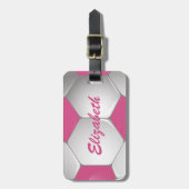  Football Voetbal Roze en Wit Bagagelabel (Voorkant verticaal)