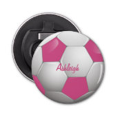  Football Voetbal Roze en Wit Button Flesopener (Voorkant)