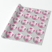  Football Voetbal Roze en Wit Cadeaupapier (Uitgerold)