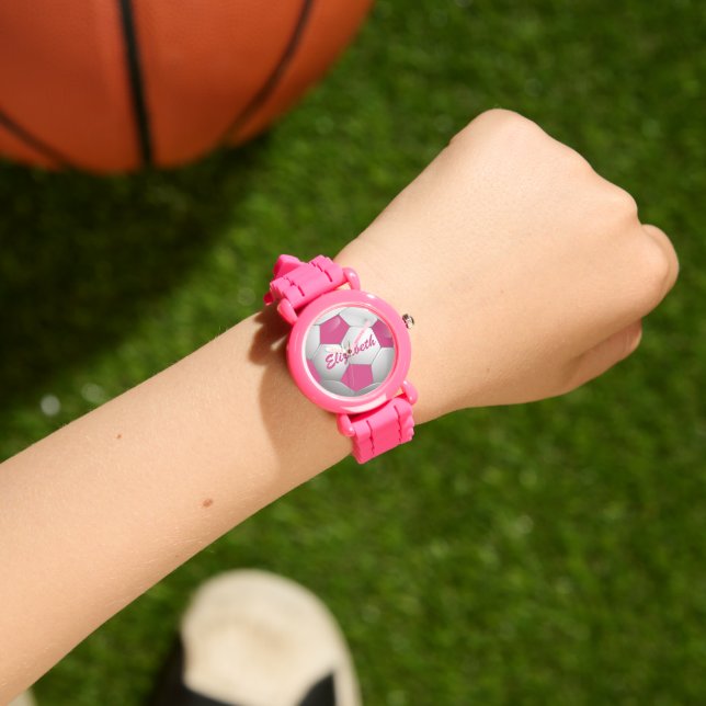  Football Voetbal Roze en Wit Horloge (Pols)
