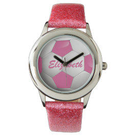 Football Voetbal Roze en Wit Horloge