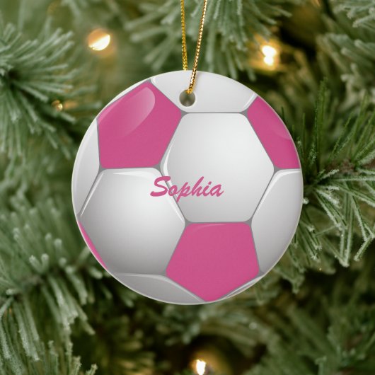  Football Voetbal Roze en Wit Keramisch Ornament (Boom)