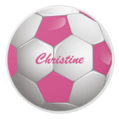  Football Voetbal Roze en Wit Keramische Knop (Voorkant)