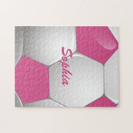  Football Voetbal Roze en Wit Legpuzzel (Horizontaal)