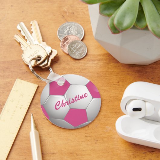  Football Voetbal Roze en Wit Sleutelhanger (Bureau)