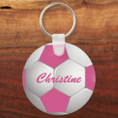  Football Voetbal Roze en Wit Sleutelhanger (Voorkant)