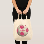  Football Voetbal Roze en Wit Tote Bag (Voorkant (product))