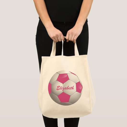  Football Voetbal Roze en Wit Tote Bag (Voorkant (product))