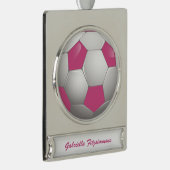  Football Voetbal Roze en Wit Verzilverd Banner Ornament (Rechts)